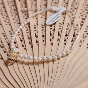 Estate White Beaded Bracelet with Shell Charm